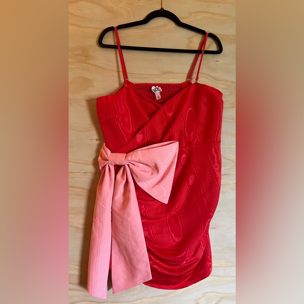 Future Collective Elegant Red Dress Pink Bow Accent,sexy Romantic Coquette Sz XL